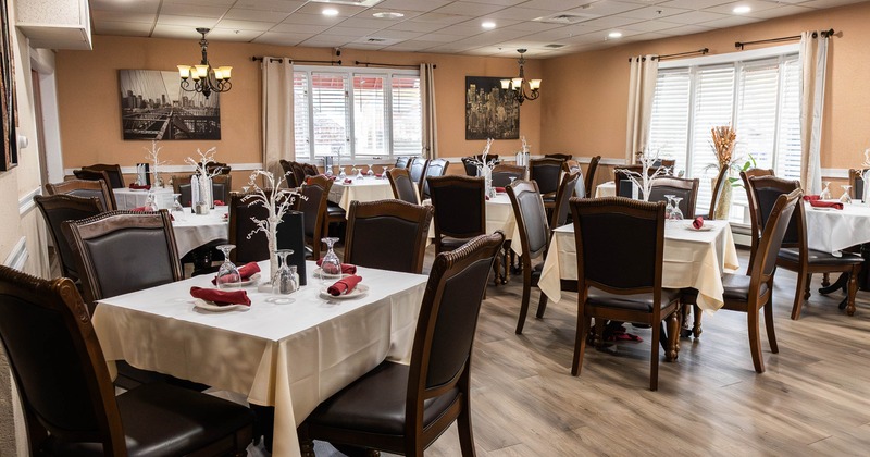 Dining area, set tables ready for guests