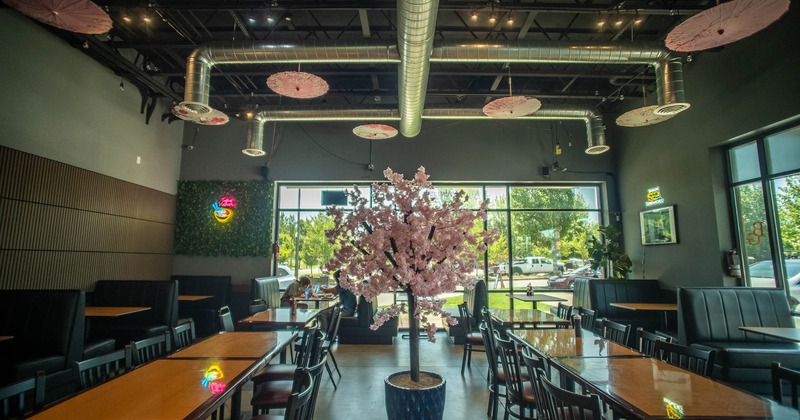 Interior, tables, chairs and booths ready for guests