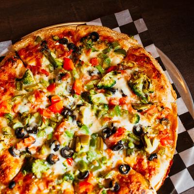 Veggie pizza, top view