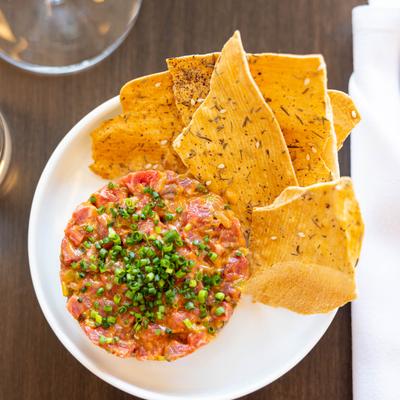 Beef Tartare and chips.
