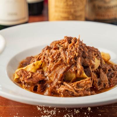 Pappardelle topped with rich wild boar ragout.