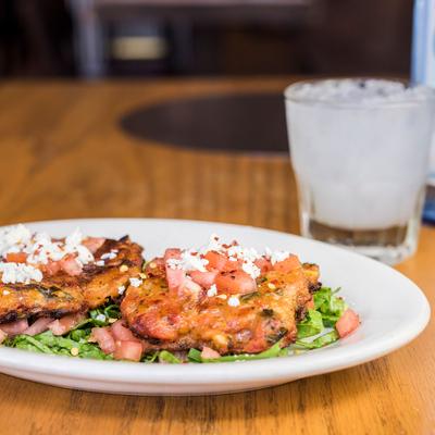 Grilled meat and salad