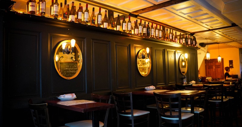 Interior, tables and chairs lined up