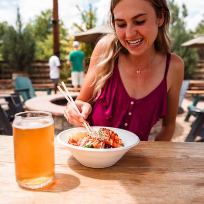 Customer eating and drinking