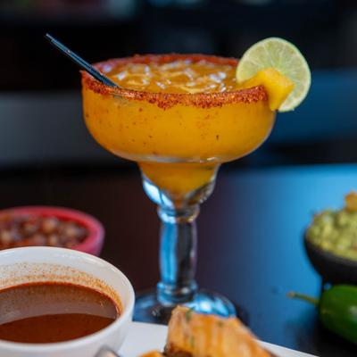 Mango Margarita and birria tacos.