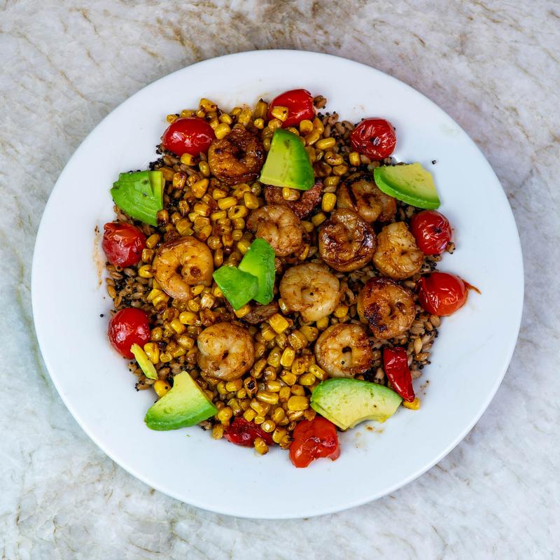 menu item 13 of 13, Ancient Grains with Grilled Shrimp & Avocado