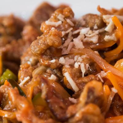 Crispy sweet and sour pork.