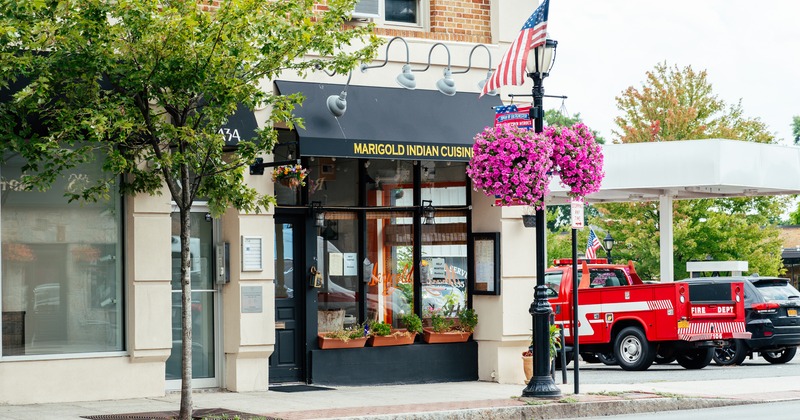 Exterior, front view to restaurant, entrance