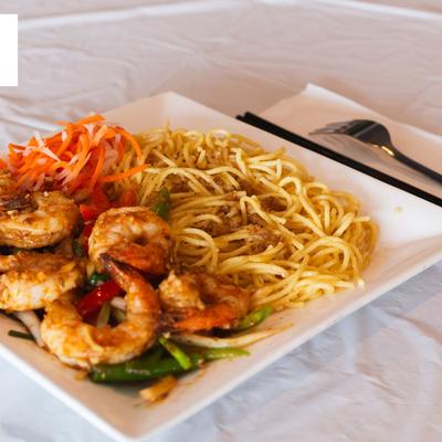 Noodles with shrimps.