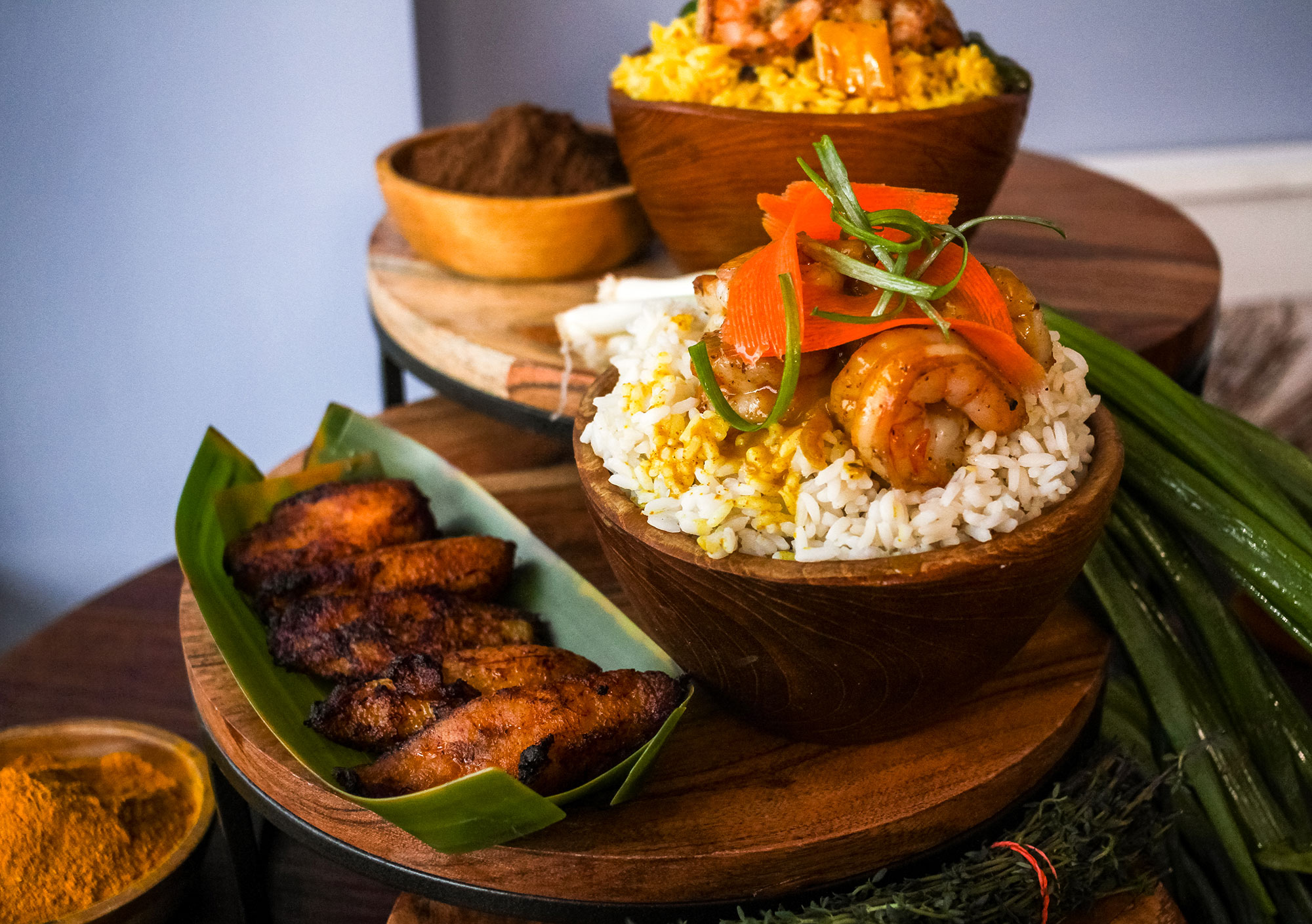 Different types of food and salad on the table