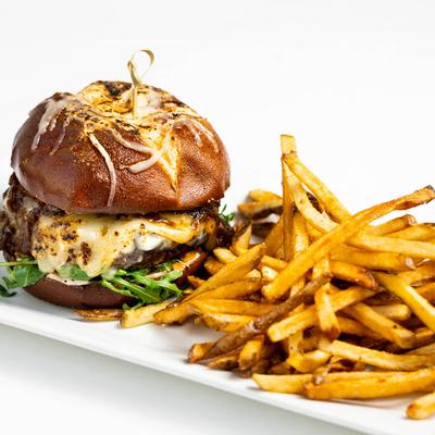 French Onion Burger, with fries