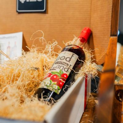 Good Land Wisconsin Cranberry Liqueur bottle displayed.