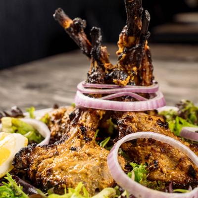 A dish of Grass Fed Lamb Chops.