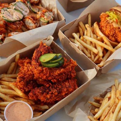 Deep fried chicken and fries