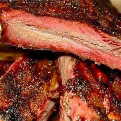 Close up of St. Louis style pork ribs.