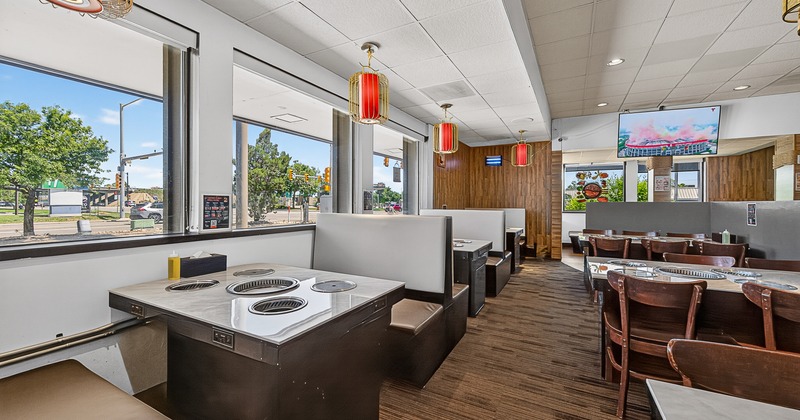 Interior, diner area, booths