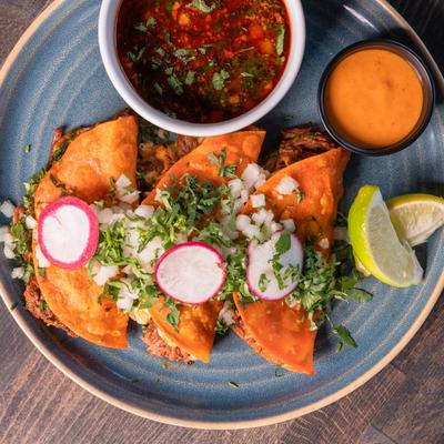 Quesabirria with dip.