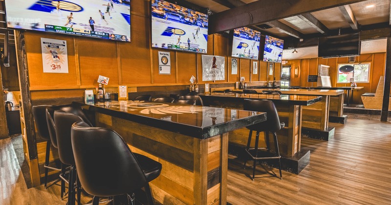 Interior, high tables and chairs