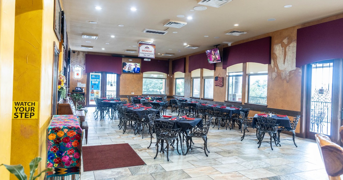 Interior, wide open view of a seating area