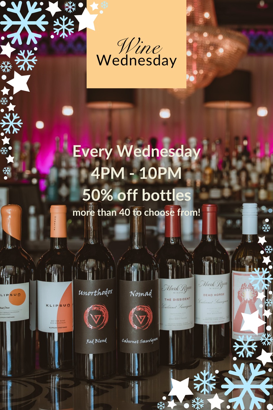 Wine Wednesday - 1/2 Price Bottles! event photo