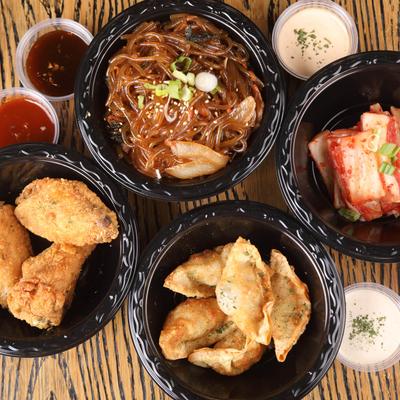 Glass noodles and side dishes.
