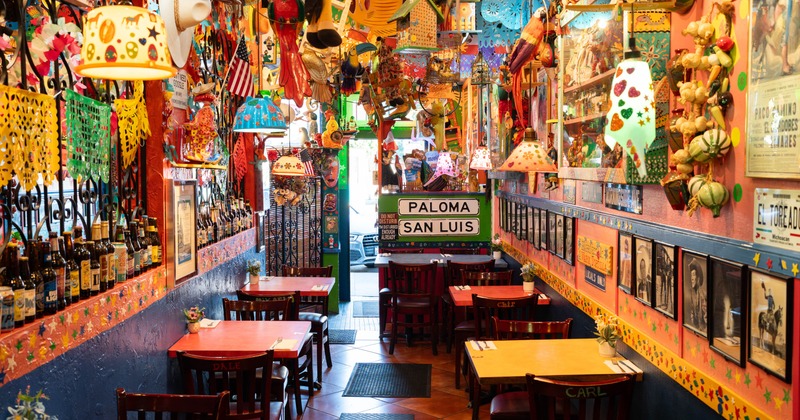 Colorful Mexican restaurant interior with vibrant decorations