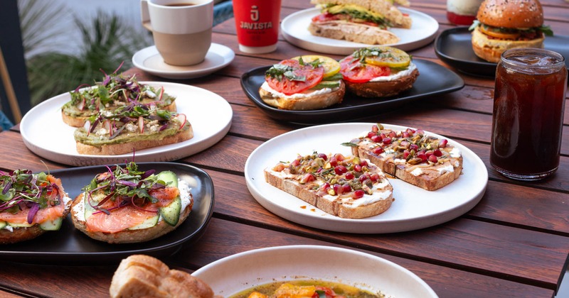 A variety of breakfast or brunch items from Javista Coffee