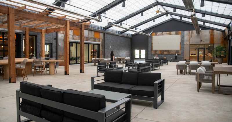 Interior, tables and chairs ready for guests
