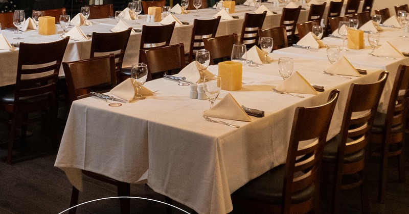 Dining tables set for an event