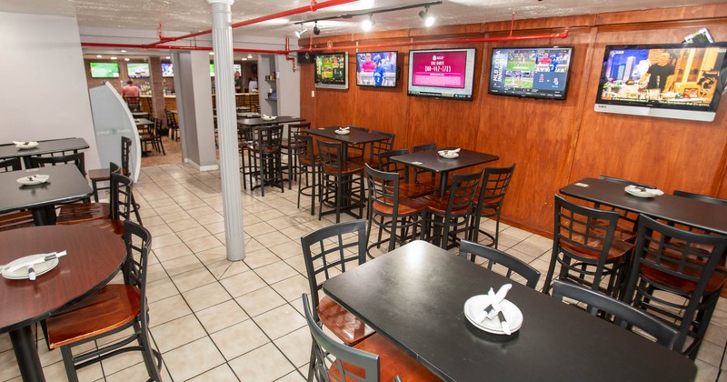 Interior dining area, TVs on the walls