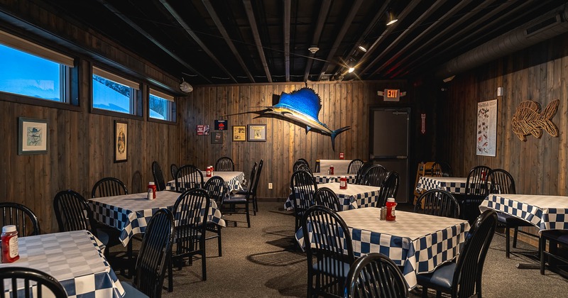 Inside, tables ready for guests