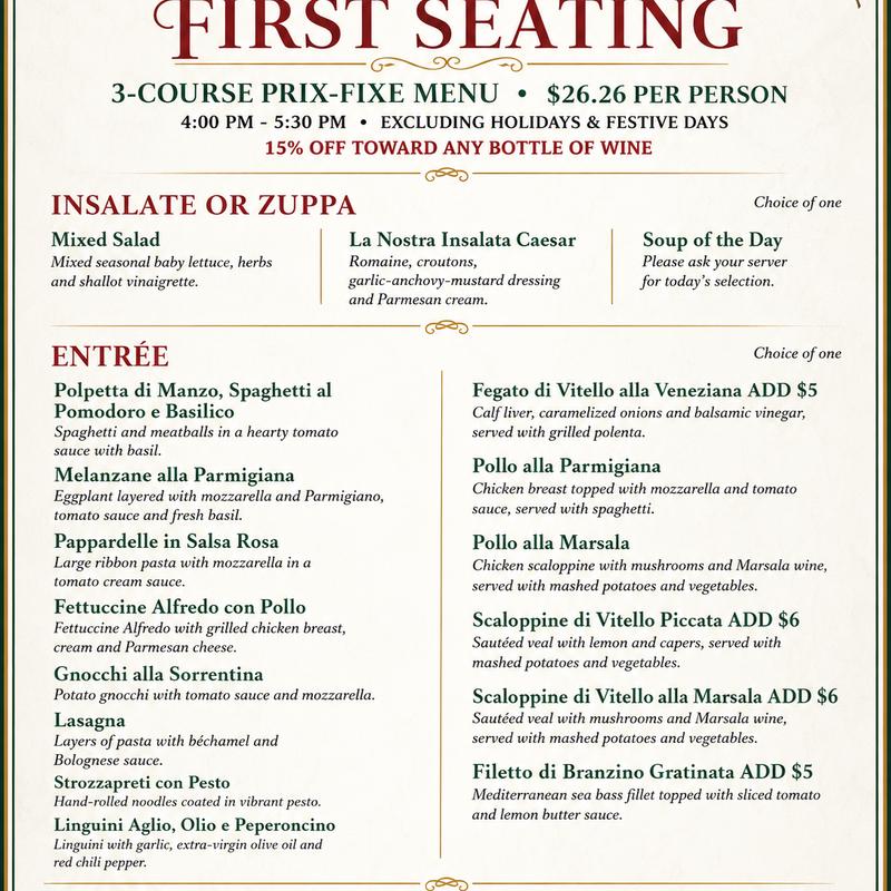 menu item 26 of 51, First Seating