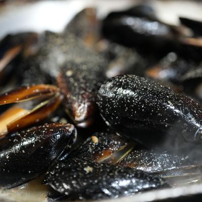 Close up of mussels.