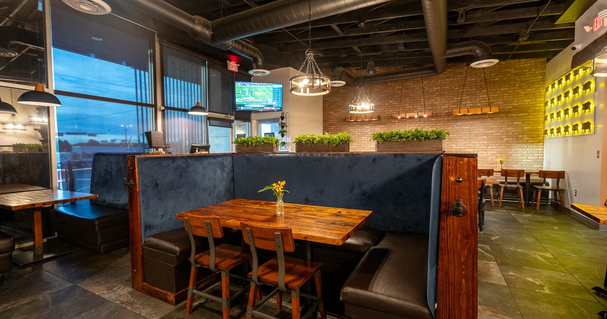 Interior, restaurant booth in seating area
