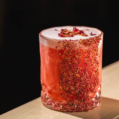 Red cocktail in the glass.