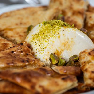 Truffle Burrata Grazing Board, close up.