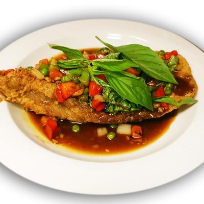 Deep fried filet of sole served in our special savory Thai chili sauce.