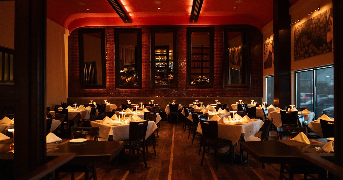 Interior dining space, tables and chairs