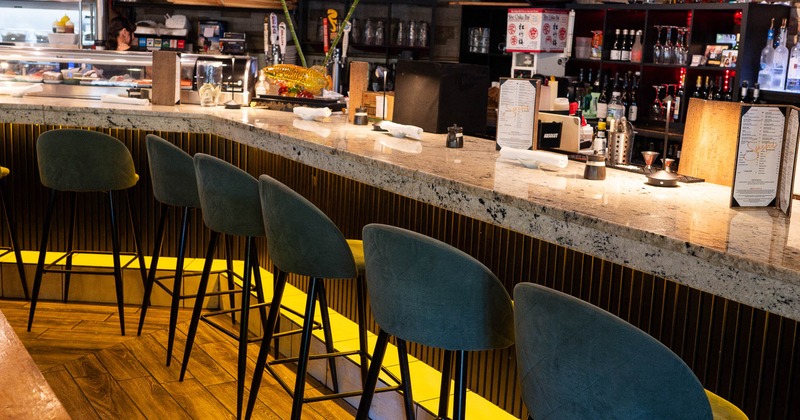 Interior, bar area, bar and bar stools
