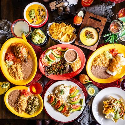 A top view of served meals