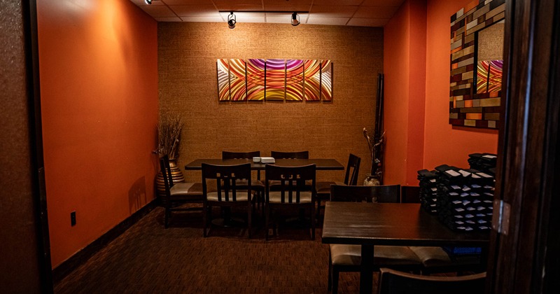 Interior, dining table, wall decorations