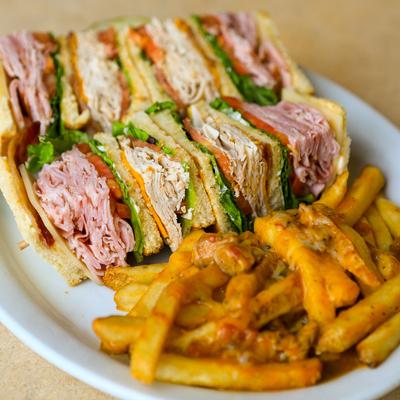 Club sandwiches and fries