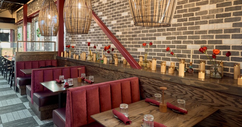 Interior, dining tables, chairs, booths