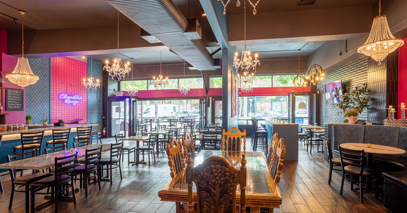 Interior, wide view, tables and chairs