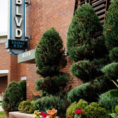 Exterior, restaurant shrubbery.