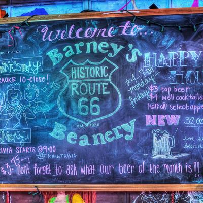 Interior, a Chalkboard features colorful text and drawings for Route 66