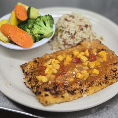 coconut mahi, bayou jacks cajun grill, roanoke, texas.