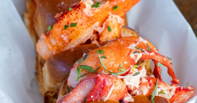 Close up of a lobster roll