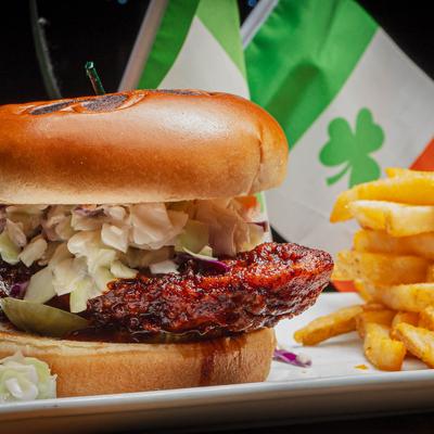 Nashville Hot Chicken Sammy and fries.