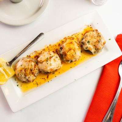 Stuffed mushroom caps, overhead view